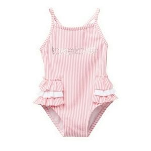 🆕️ bebe baby Seersucker Ruffle One-Piece Swimsuit NWT